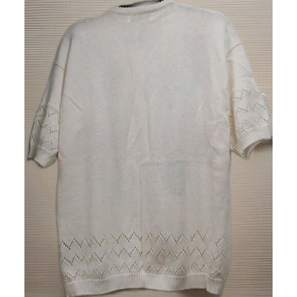 Vintage Bermuda Floral Knit Cardigan Short Sleeve Pearl Buttons Cotton Large - Picture 6 of 8